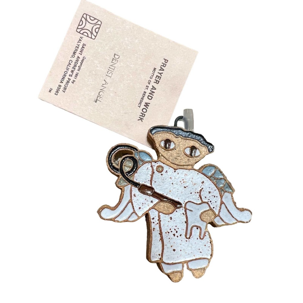 Vintage St Andrew's Abbey Dentist Angel Pottery Art Hanging, Valyermo California